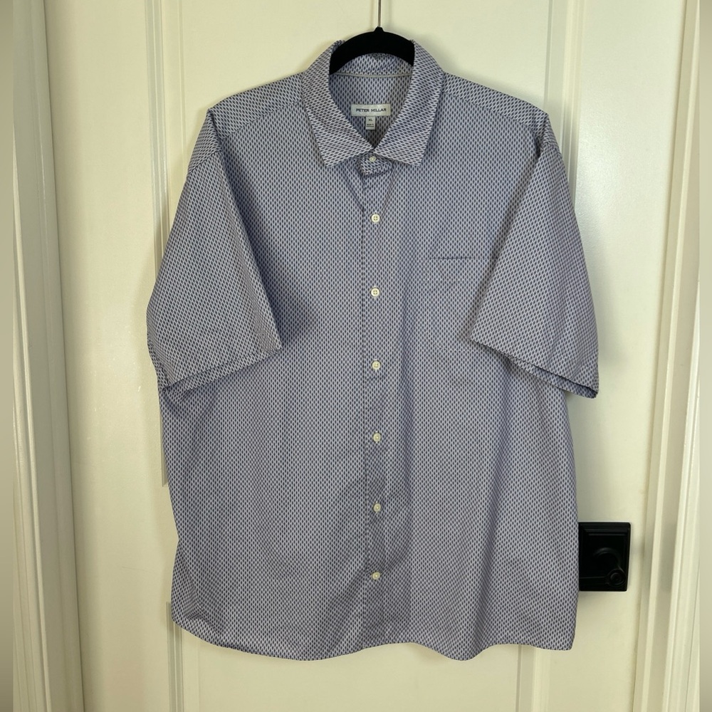 Peter Millar Blue Geo Print Men's Button Down Shirt